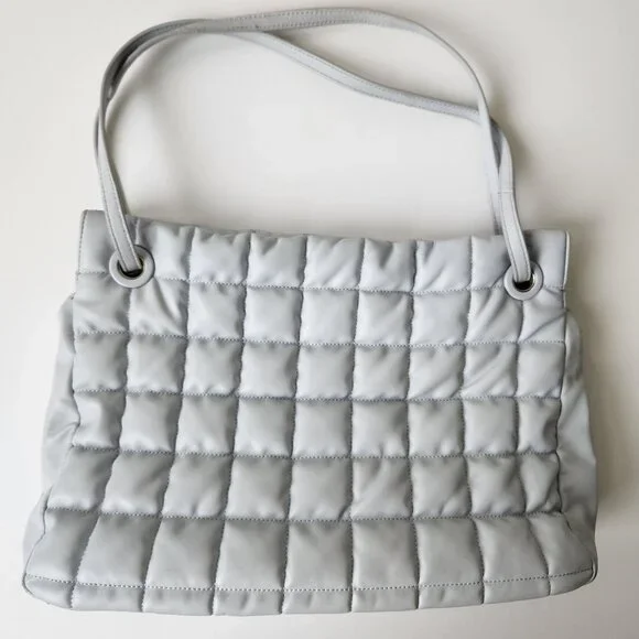 Vince Camuto Jass Quilted Puffy Large Shoulder Bag Tote Gray Faux Leather Soft - Picture 4 of 13